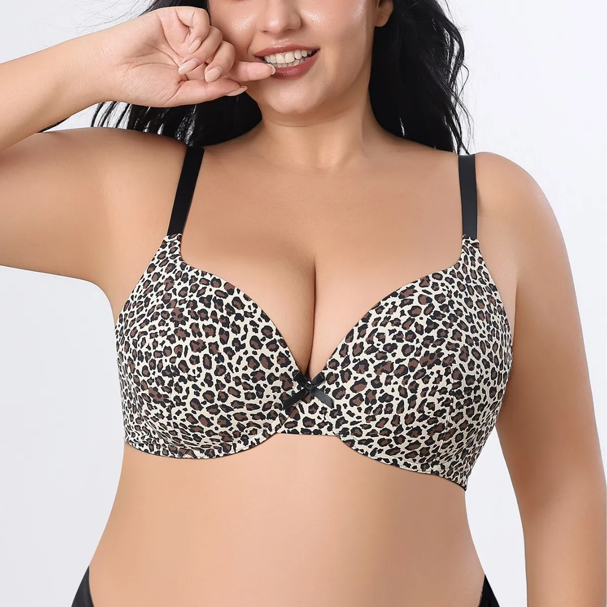 Women Plus Size Leopard Print Push-Up Steel Ring Bras Lingerie