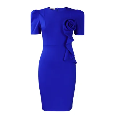 Women's Elegant Plus Size Solid Color Short-Sleeve Slim Fit African Midi Dress