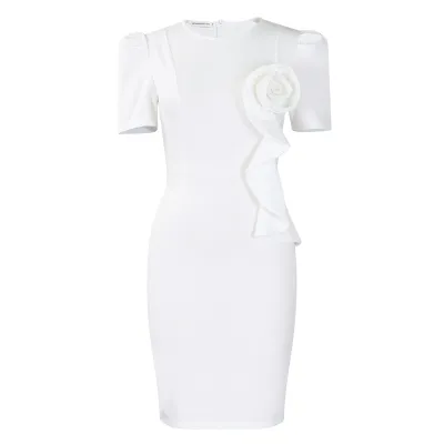 Women's Elegant Plus Size Solid Color Short-Sleeve Slim Fit African Midi Dress