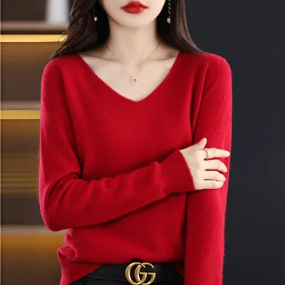 Women Casual Autumn Winter Solid Color Wool Knitted Loose Fit Sweater