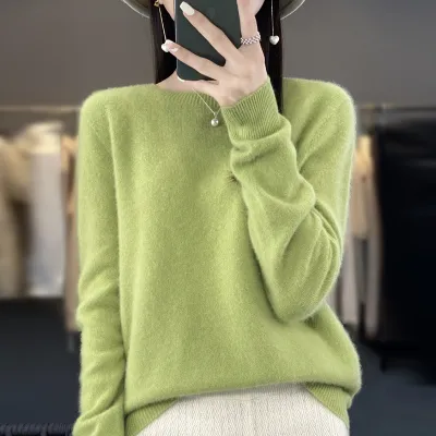Women Casual Autumn Winter Solid Color Wool Knitted Loose Fit Sweater