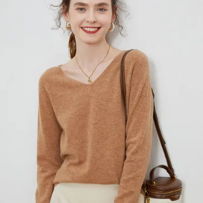 Women Casual Autumn Winter Solid Color Wool Knitted Loose Fit Sweater