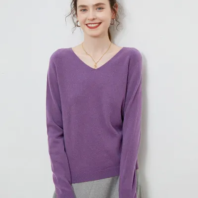 Women Casual Autumn Winter Solid Color Wool Knitted Loose Fit Sweater