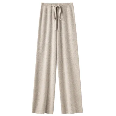 Women Fashion Casual Winter Solid Color Wool Wide-Leg Pants