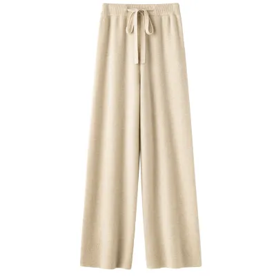 Women Fashion Casual Winter Solid Color Wool Wide-Leg Pants