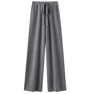 Women Fashion Casual Winter Solid Color Wool Wide-Leg Pants