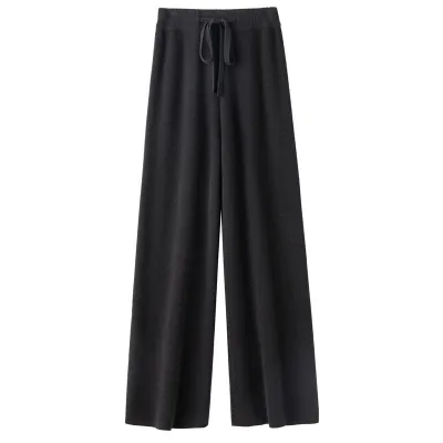 Women Fashion Casual Winter Solid Color Wool Wide-Leg Pants
