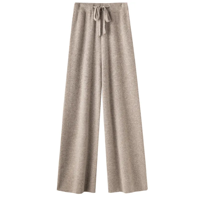 Women Fashion Casual Winter Solid Color Wool Wide-Leg Pants