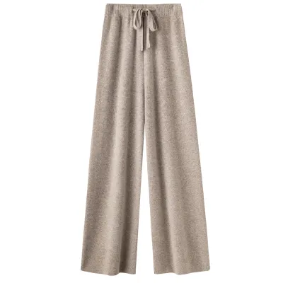 Women Fashion Casual Winter Solid Color Wool Wide-Leg Pants