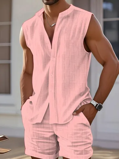 Men's Fashion Casual Solid Color Sleeveless Vest Shorts Two-Piece Set