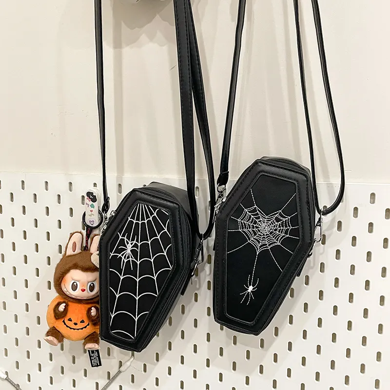 Women Gothic Halloween Embroidered Spider Skull Crossbody Bag