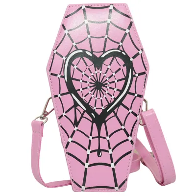 Women Fashion Gothic Spider Web PU Crossbody Bag with Zipper
