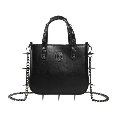 Women Fashion Gothic Rivet Skull Cross Decorative PU Handbag Medium