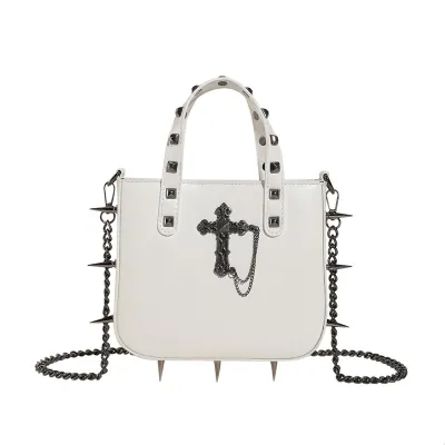 Women Fashion Gothic Rivet Skull Cross Decorative PU Handbag Medium
