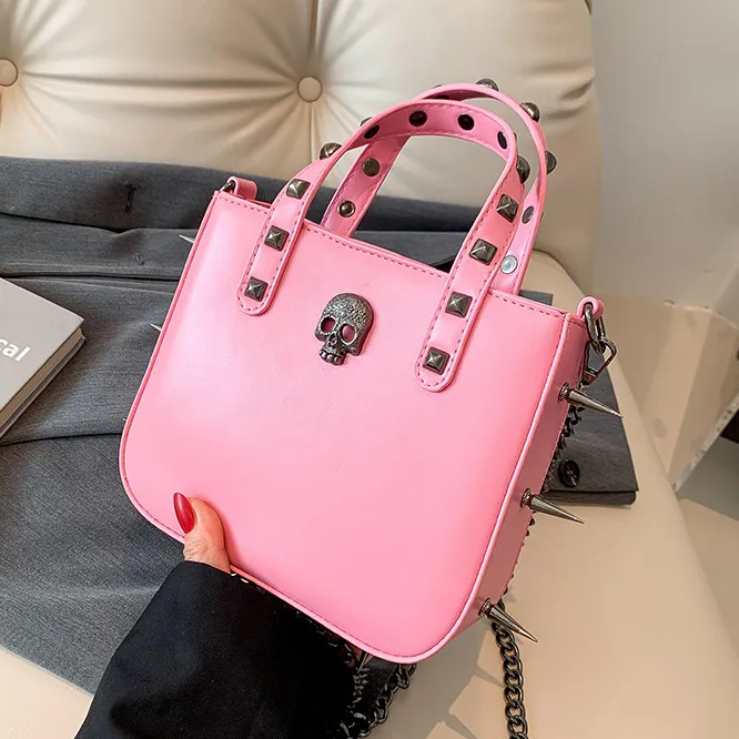 Women Fashion Gothic Rivet Skull Cross Decorative PU Handbag Medium
