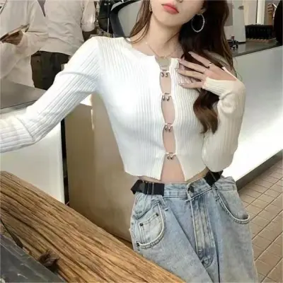 Autumn Women Hollow Knitted Crop Sweater
