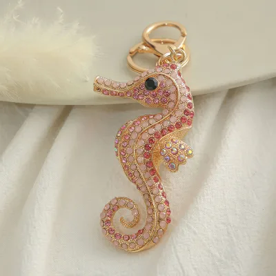 Fashion Creative Cute Metal Rhinestone Seahorse Keychain Pendant