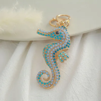 Fashion Creative Cute Metal Rhinestone Seahorse Keychain Pendant