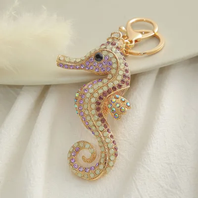 Fashion Creative Cute Metal Rhinestone Seahorse Keychain Pendant