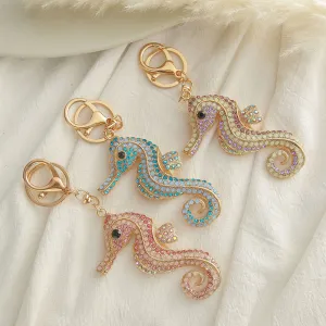 Fashion Creative Cute Metal Rhinestone Seahorse Keychain Pendant