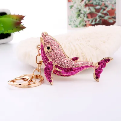 Fashion Cartoon Cute Metal Rhinestone Dolphin Keychain