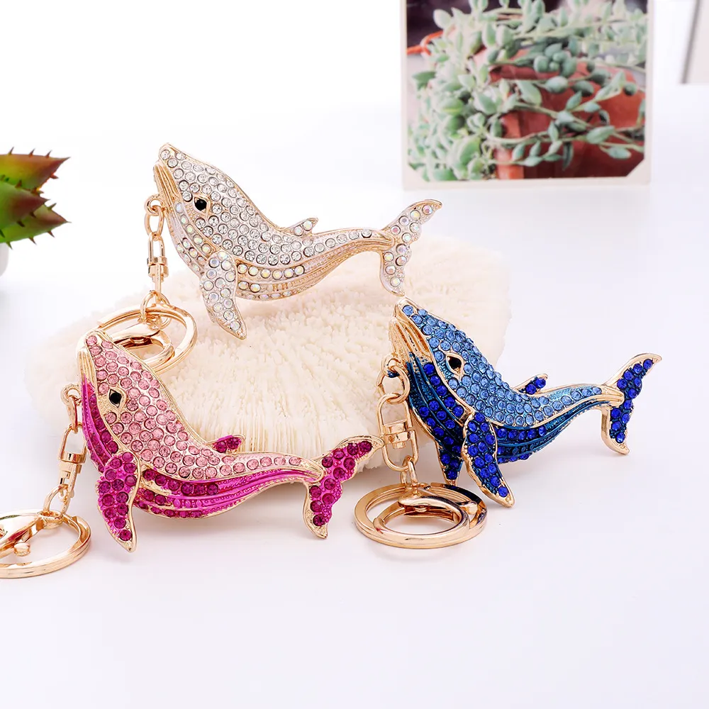 Fashion Cartoon Cute Metal Rhinestone Dolphin Keychain