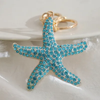 Fashion Cartoon Cute Metal Rhinestone Starfish Pendant Keychain