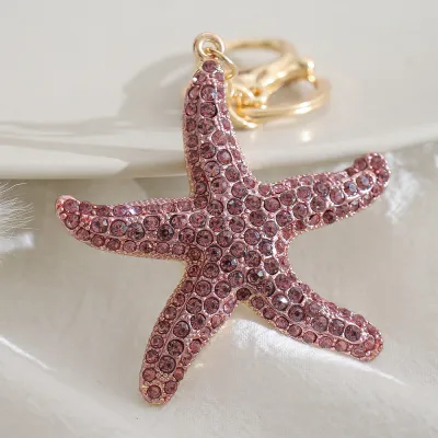 Fashion Cartoon Cute Metal Rhinestone Starfish Pendant Keychain