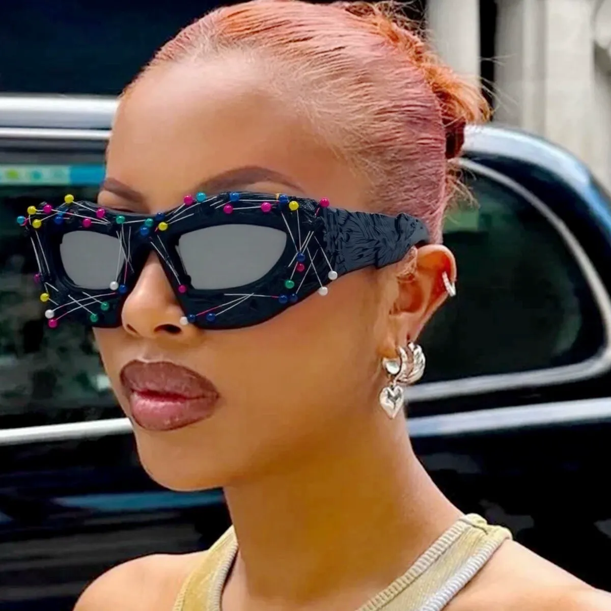 Personalized Bead Pin Design Exaggerated Sunglasses Punk Street Futuristic