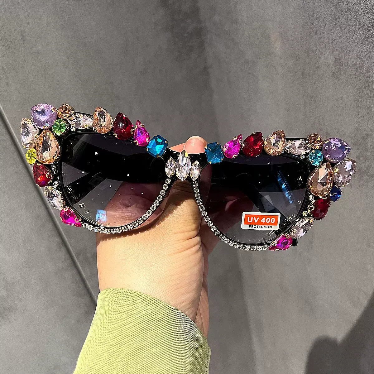 Multicolor Crystal Cat Eye Vintage Sunglasses