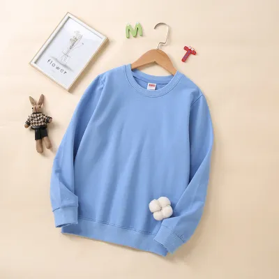 Adult Fashion Casual Solid Color Round Neck Long Sleeve Cotton Sweatshirt for Family Matching Outfits