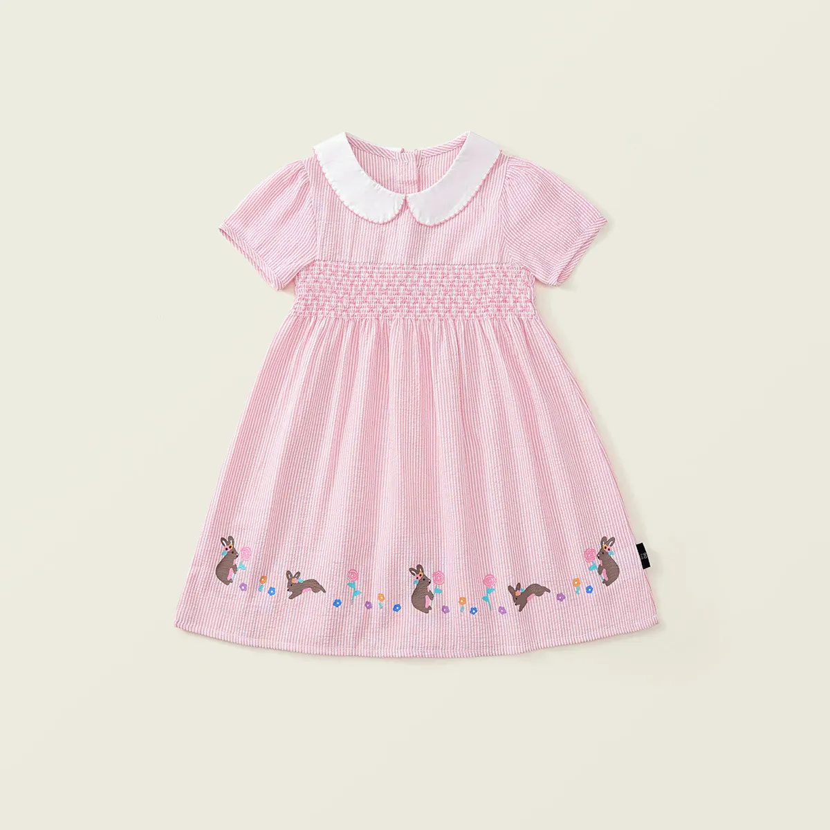 Kids Girl's Fashion Cute Embroidered Lapel Short-Sleeve Princess Dress Cotton Blend Cartoon