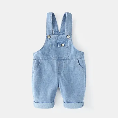 Kids Baby Boys Girls Fashion Casual Cotton Denim Suspenders Jumpsuit Solid Color Long