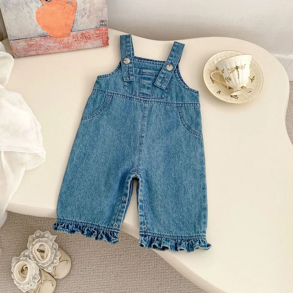 Kids Baby Girls' Fashion Casual Long Climb Denim Jumpsuit with Hidden Button