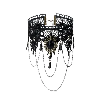 Women Gothic Multi-Layer Tassel Lace Choker Necklace