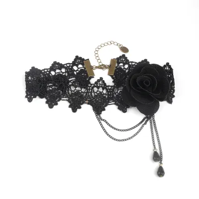 Women Gothic Multi-Layer Tassel Lace Choker Necklace
