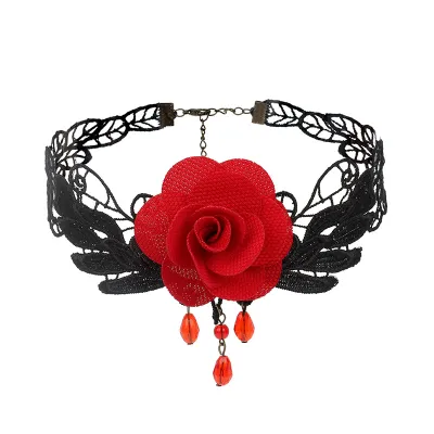Women Gothic Multi-Layer Tassel Lace Choker Necklace