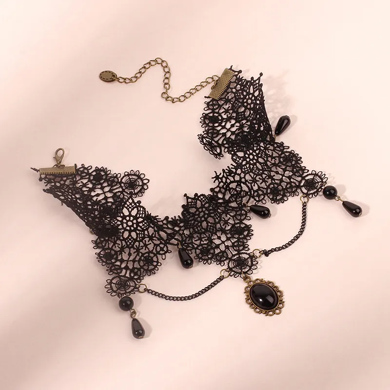 Women Gothic Multi-Layer Tassel Lace Choker Necklace