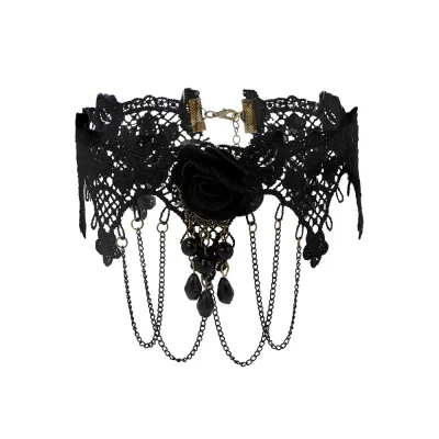 Women Gothic Multi-Layer Tassel Lace Choker Necklace