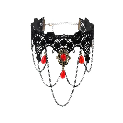Women Gothic Multi-Layer Tassel Lace Choker Necklace