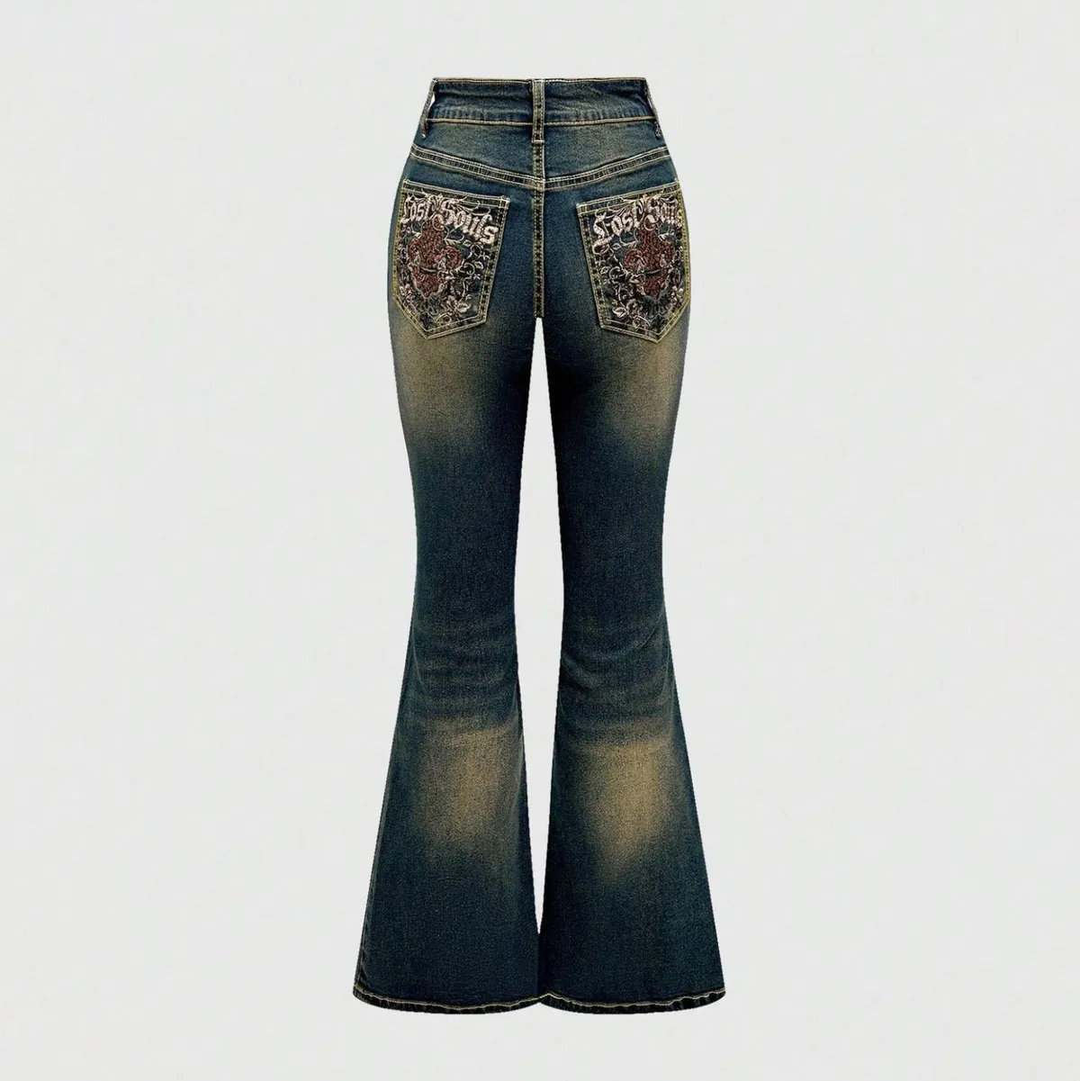 Women Casual Embroidered Flared Denim Jeans