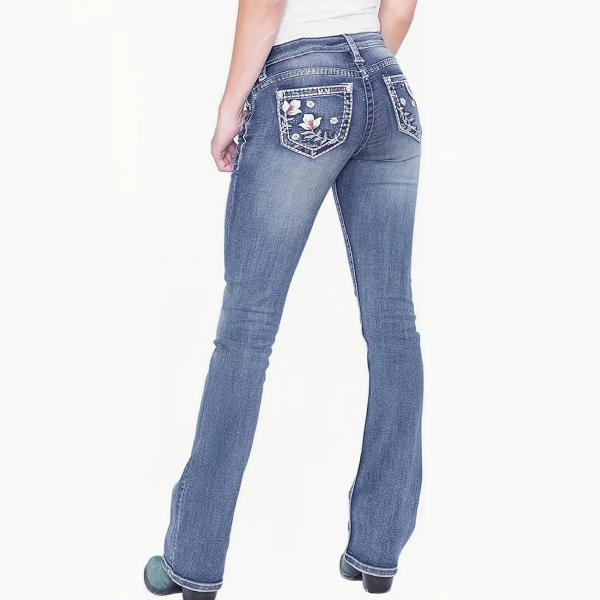 Women Plus Size Embroidered Slim-Fit High Waist Denim Jeans