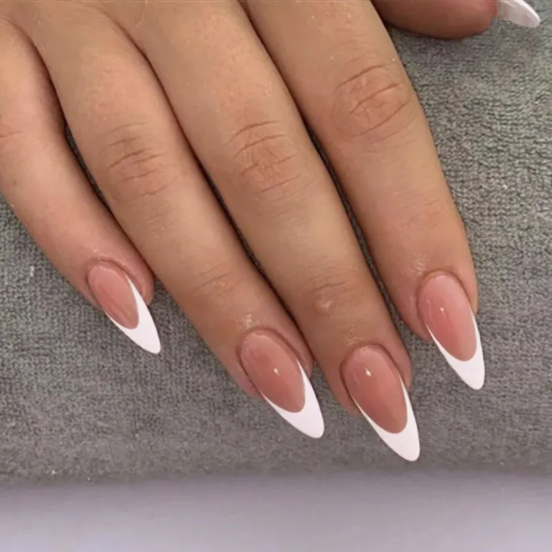 White Edge Fake Press-On French Nails Short Wearable Cute Sweet Simple Instagram Style
