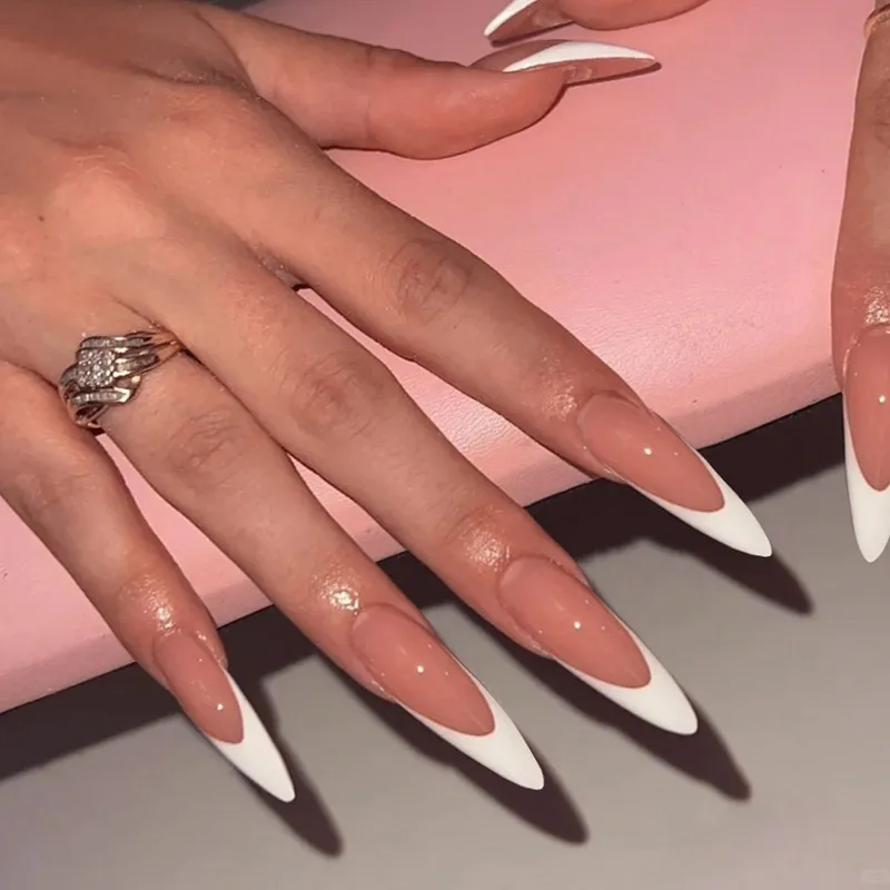 Milk White Sweet Simple Almond Press On Nails Long Wearable