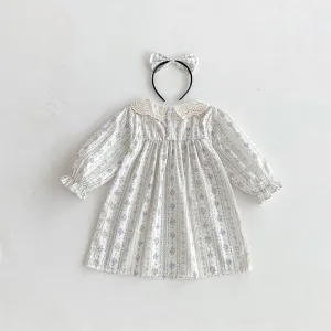 Kids Girls Fashion Autumn Printed Lapel Long Sleeve Cotton Dress
