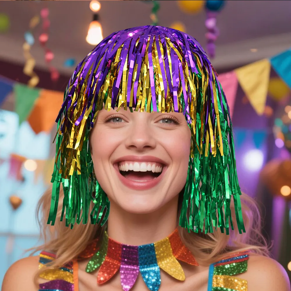 Fashion Mardi Gras Green Silk Hat Tassel Headdress Party Decoration