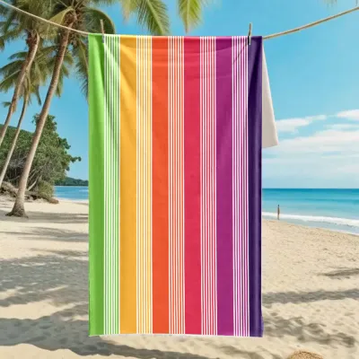 Women Fashion Stripe Digital Printed Microfiber Beach Towel