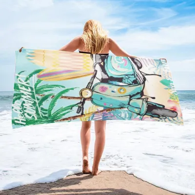 Women Fashion Stripe Digital Printed Microfiber Beach Towel