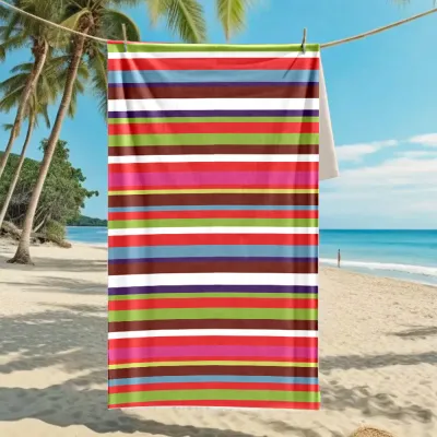 Women Fashion Stripe Digital Printed Microfiber Beach Towel
