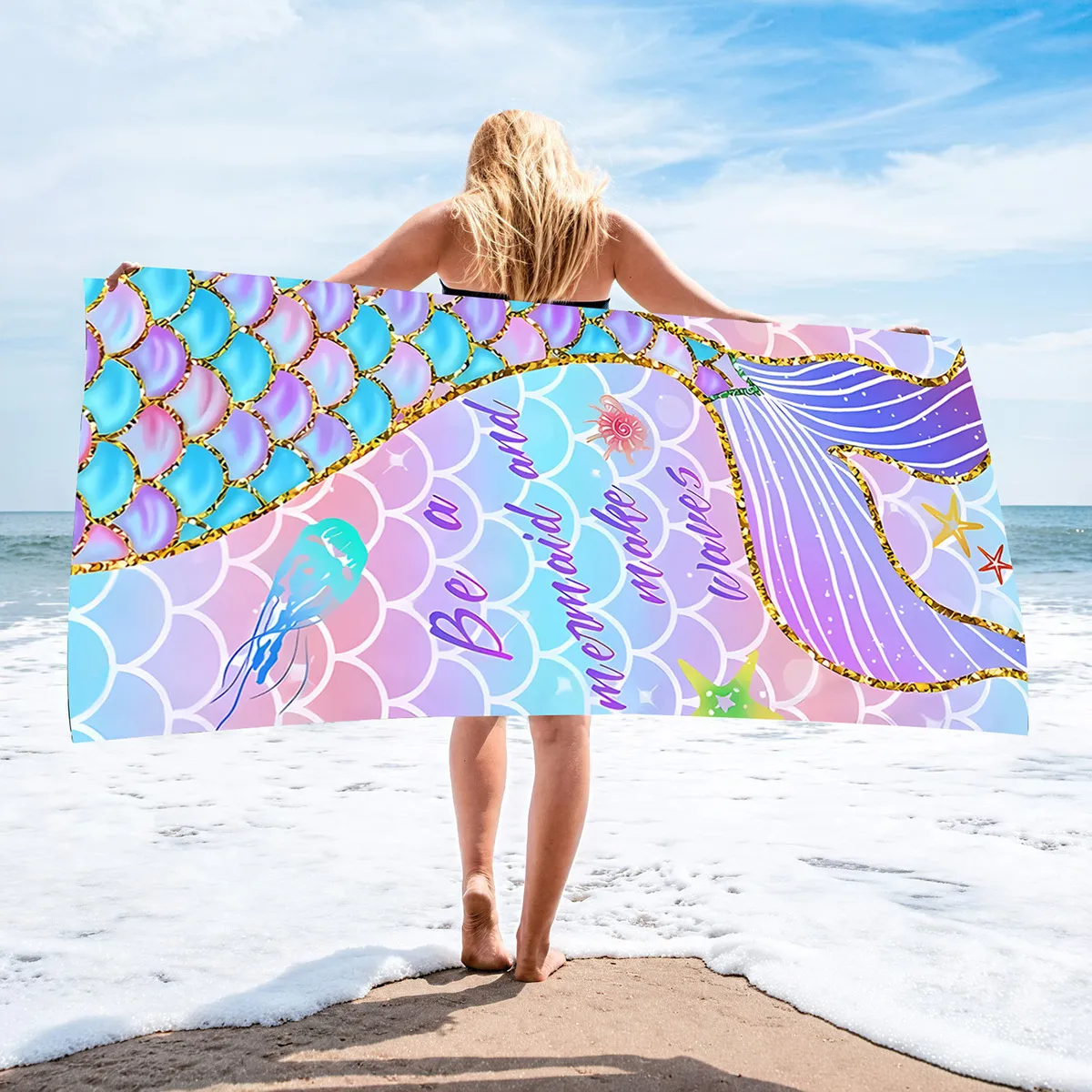 Women Fashion Mermaid Printed Microfiber Beach Towel
